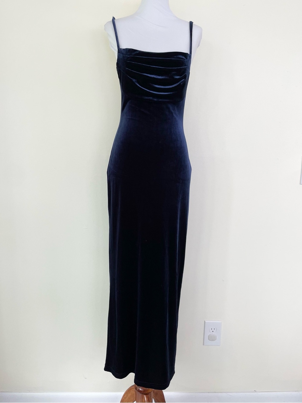 Vintage Velvet All That Jazz Square Neck Maxi Dress Navy Blue S Small Formal